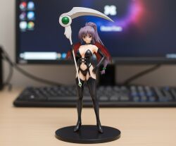 ai_generated ane_haramix black_gloves black_thighhighs boots breasts choker cleavage clothing collar computer demon_girl demon_wings dominatrix drawing_tablet elbow_gloves female figure full_body garter_straps gloves hand_on_own_hip holding keyboard_(computer) large_breasts latex latex_gloves latex_legwear leather lingerie long_hair looking_at_viewer mina_(ane_haramix) mini_person minigirl monitor mouse_(computer) navel panties ponytail purple_eyes purple_hair scythe solo standing thigh_boots thighhighs underwear weapon wings