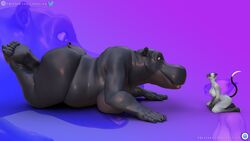 16:9 anthro ass big_breasts big_butt breasts common_hippopotamus daz3d daz_3d duo eye_contact felid feline female female/female hippopotamid huge_breasts huge_butt huge_thighs imminent_vore jasmine_(loneclaw) larger_female loneclaw looking_at_another lying lying_on_breasts lying_on_ground mammal mature_female on_front overweight overweight_anthro overweight_female size_difference smaller_female smile thick_thighs vore widescreen yuri