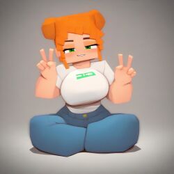 ai_generated big_breasts cute minecraft peace_sign solo thick thick_ass thick_thighs