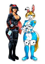 2futas anthro big_breasts bodysuit bulge cleavage furry futa_only futanari lagomorph laquine leila_(tits) looking_at_viewer pixel_art reina_(tits) rohezk tagme trials_in_tainted_space