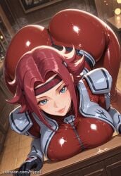 1girls ai_generated alternate_version_at_source ass_up big_ass big_breasts big_butt blue_eyes bodysuit breasts code_geass female female_only hypet indoors kallen_stadtfeld pink_hair red_bodysuit shiny shiny_clothes shiny_skin short_hair solo tagme thick thick_ass thick_hips thick_thighs thighs tight_clothing