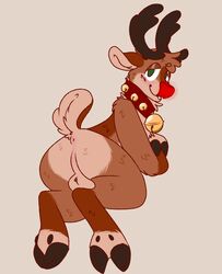 bell bell_collar blush blush_lines capreoline cervid christmas collar gritsnshit hi_res holidays male mammal reindeer rudolph_the_red_nosed_reindeer solo solo_male