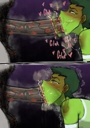 1boy 1futa :>= balls beast_boy blowjob blowjob_face breasts choking chubby_futa dark_penis dc dc_comics deepthroat dittochad femboy futa_is_bigger futa_on_femboy futa_on_male futanari green_hair green_skin grey_skin hairy hairy_balls half_way_through hearts_around_head held_up holding_balls huge_ass huge_balls huge_breasts huge_cock intersex kiss_mark kiss_marks_on_penis licking_penis lipstick lipstick_on_balls lipstick_on_penis long_penis male nail_polish penis precum_drip precum_string pubic_hair pubic_hair_on_face purple_hair raven_(dc) saliva_drip saliva_string saliva_trail sucking_penis teen_titans text thick_thighs throat_bulge veiny_penis