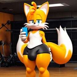 1boy 2025 3d ai_generated big_ass big_butt big_thighs bulge curvy curvy_body gym_clothes gym_shorts male male_only miles_tails_prower sega solo sonic_(series) sonic_the_hedgehog_(series) tails_the_fox tank_top thick thick_ass thick_legs thick_thighs wide_hips yogurt77