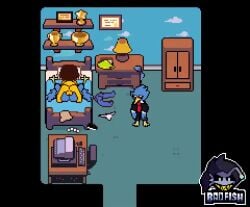 accurate_art_style animated anthro ass badfish balls bed bedroom berdly berdlys_mom bird cuckold deltarune furry hi_res human human_on_anthro human_penetrating_anthro kris_(deltarune) male/female penis pixel_animation pixelated twitter_link vaginal_penetration