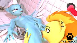 16:9 3d_(artwork) 4k absurd_res anthro anthrofied anus breasts cunnilingus digital_media_(artwork) dildo ear_piercing equid equine female female/female fleetfoot_(mlp) friendship_is_magic hasbro hi_res knotted_dildo licking mammal my_little_pony nipples nude oral pegasus piercing purple_eyes sex sex_toy shower shower_head small_breasts source_filmmaker spitfire_(mlp) the_fatcat tongue tongue_out vaginal_penetration widescreen wings wonderbolts_(mlp) yuri