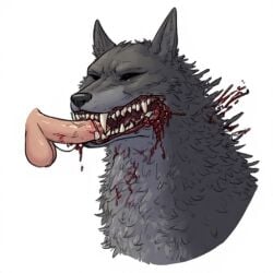biting_penis blood_in_mouth eating_penis feral feral_on_human flaccid_penis gore gripping_penis guro horror humanoid_penis hunting_penis painful penis_in_danger penis_prey preying_on_penis wolf