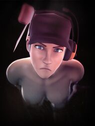 angry big_breasts blue_eyes femfortress femscout on_knees solo_female source_filmmaker team_fortress_2