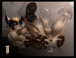 1boy after_anal ass biceps blue_eyes cum cum_in_ass cum_on_body facial gaping gaping_anus gay leaking leaking_cum male_only marvel muscular pecs penis solo solo_male soto thick_thighs wolverine_(x-men) x-men yaoi