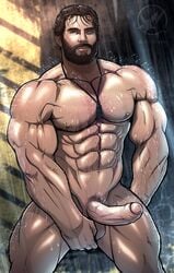 1boy abs biceps big_penis blitzturner blue_eyes celebrity clark_kent dc exposed henry_cavill male_only muscular outside pecs penis superman thick_thighs uncut wet