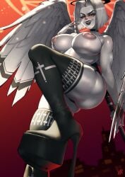 1girls 2025 absolute_territory alternate_version_at_source alternate_version_available angel angel_wings artist_signature ass background big_ass big_breasts blush blushing_female breasts cocky_smile cross curvaceous curvaceous_ass curvaceous_body curvaceous_female curvaceous_figure curvaceous_hips curvaceous_thighs curvy curvy_body curvy_female curvy_figure curvy_hips curvy_thighs detailed_background digital_drawing_(artwork) digital_media_(artwork) dimples english_text exposed_nipples female female_focus female_only femdom from_below from_below_view halo hazbin_hotel hi_res high_heels high_resolution high_thighs large_ass lute_(hazbin_hotel) naked_nipples nipples solo solo_female solo_focus spear speech_bubble spindlehorse_toons text thick thick_ass thick_butt thick_hips thick_legs thick_thighs vivienne_medrano voluptuous voluptuous_female waifu weapon white_body white_hair wirelixe yellow_eyes