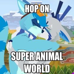2025 anthro anthro_on_anthro antlers blue_antlers blue_body blue_eyewear blue_fur blue_glasses blue_hair blue_hooves blue_inner_ear blue_scarf blush bodily_fluids closed_eyes clothing deer drooling duo dutch_(skweekers) english_text eyewear eyewear_on_head eyewear_only facial_markings fingers fur glasses glasses_only goggles goggles_on_head grey_body grey_fur hair head_markings hi_res hooved_fingers hooves hop_on_(meme) horn hug impact_(font) interspecies kissing male male/male mammal markings mask_(marking) meme nude pattern_clothing pattern_scarf pixile_studios procyonid raccoon saliva scarf side_view skweekers spot_(skweekers) spots spotted_body spotted_fur striped_clothing striped_scarf stripes super_animal_royale text wearing_glasses white_scarf white_spots