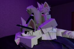 3d 3d_(artwork) absurd_res anal anthro artist_request ass bed bedroom boykisser clothing cone_furry conefurry digital_media_(artwork) domestic_cat duo felid feline felis femboy femboy/femboy fluffy fluffy_tail fur furniture hi_res kemono legwear light lighting male male/male mammal penetration pillow purple_lighting roblox robloxian silly_cat_(mauzymice) simonsays_999 snout source_request tail thigh_highs traffic_cone white_body white_fur