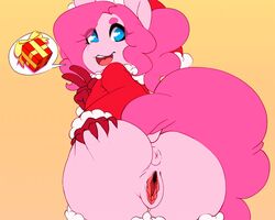 2018 anthro anus ass christmas clothing dock equine female friendship_is_magic fur furry furry_only gift hair hi_res holidays looking_at_viewer looking_back mammal my_little_pony open_anus open_mouth open_pussy pink_hair pinkie_pie_(mlp) presenting presenting_anus presenting_hindquarters presenting_pussy pussy rear_view solo straight_hair tail thick_thighs tolsticot