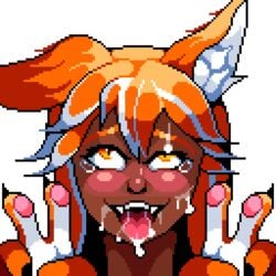 ahe_gao cat_ears catgirl cum cum_in_mouth fisianna_(tits) fucked_silly pixel_art rohezk tagme trials_in_tainted_space v_sign