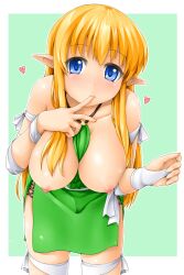 1girls areolae blonde_hair blue_eyes breasts breasts_out female finger_to_mouth hearts_around_head lambda_(kusowarota) large_breasts long_hair looking_at_viewer nipples partially_clothed partially_clothed_female sidelocks simple_background thighhighs tiffania_westwood zero_no_tsukaima