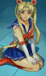 1girls bishoujo_senshi_sailor_moon biting_lip blonde_hair blue_eyes boots cleavage clothing draw_challenge female female_only kneeling meme mossa on_floor sailor_moon sailor_moon_redraw_challenge sailor_uniform skirt solo solo_female twintails usagi_tsukino