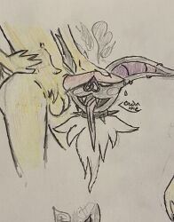 absurd_res anatomically_correct anatomically_correct_genitalia anatomically_correct_penis anthro bat dominant dominant_male duo fangs fur genitals grey_body grey_fur hi_res lagomorph leporid long_tongue male male/male mammal penis rabbit sixsoup12 submissive submissive_male tan_body tan_fur teeth tongue traditional_media_(artwork)