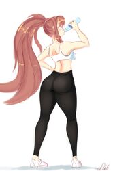 1girls ass big_ass black_leggings black_pants brown_hair doki_doki_literature_club drinking drinking_water female fit fit_female fitness green_eyes large_ass leggings lewddoodler long_hair medium_breasts monika_(doki_doki_literature_club) pants ponytail shoes sideboob solo solo_female tank_top thick_thighs tight_clothing tight_fit topwear transparent transparent_clothing water water_bottle white_shoes white_tank_top white_topwear workout