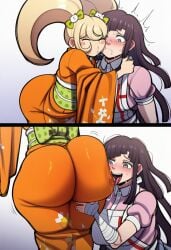 2girls ai_generated ass_bigger_than_head ass_focus ass_on_face ass_worship big_ass blonde-haired_female blonde_hair blush bubble_butt butt_focus butt_worship danganronpa danganronpa_2:_goodbye_despair danganronpa_2x2 drooling female female_only fully_clothed gokuwithagun hair_ornament head_grab hug huge_ass kimono licking_ass multiple_girls nurse orange_clothing purple_hair saionji_hiyoko shortstack thick_thighs tongue_out tsumiki_mikan twintails voluptuous yuri