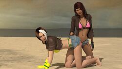 2girls 3d 3d_(artwork) anna_marie beach bikini doggy_style female female_only gambit genderswap genderswap_(mtf) human human_only marvel marvel_comics nocturnastudios remy_lebeau rogue_(x-men) rule_63 strap-on x-men yuri