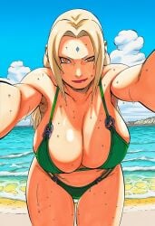 1girls accurate_art_style ai_generated beach bikini blonde_hair breast_focus breasts breasts_out brown_eyes bust busty clothing exposed_breasts female female_focus female_only flashing flashing_breasts high_resolution large_breasts lipstick long_hair makeup manga_style masashi_kishimoto_style mature_female milf nail_polish naruto naruto_(series) naruto_shippuden oppai outdoors pinup presenting presenting_breasts sagging_breasts seaside selfie showing_breasts solo solo_focus taking_selfie teasing tsunade twintails uncensored upper_body voluptuous ㅇㅇ