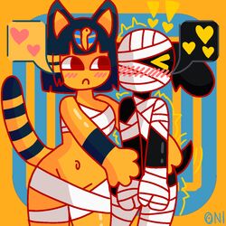 1boy 1girls animal_crossing ankha anthro female femboy femboy_on_female furry hetero lucky_(animal_crossing) male/female nintendo ordinaryonigiri straight thick_thighs