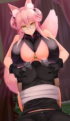 1boy 1girls between_breasts bondage boob_hat breast_smother breasts china_dress cleavage_cutout erect_nipples erection erection_under_clothes facominn fate/grand_order fate_(series) femdom fluffy_tail fox_ears fox_girl fox_tail fujimaru_ritsuka_(male) glasses gloves head_between_breasts heavy_breathing huge_breasts kemonomimi kitsune koyanskaya_(chinese_lostbelt_outfit) koyanskaya_(fate) large_breasts leaking_precum looking_down malesub marshmallow_hell meganekko nipples_visible_through_clothing playing_with_nipple precum precum_through_clothing restrained tagme tied_to_chair tied_up visible_breath