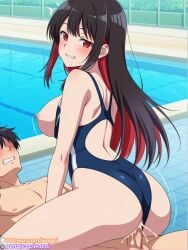 1girls ai_generated anime black_hair breasts clothed_sex large_breasts mayonaka_heart_tune mforcia patreon_logo patreon_username red_eyes sex tune_in_to_the_midnight_heart uncensored uzuki_shinobu vagina vaginal_penetration vaginal_sex wapai watermark