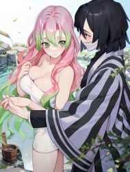 1boy 1boy1girl 1girls 2d 2d_(artwork) 2d_artwork absurd_res absurdres adult adult_female big_breasts black-haired_male black_hair blush blush_face blushing_at_another blushing_at_partner blushing_female breasts busty busty_female cleavage collarbone couple couple_(romantic) couple_art couple_focus couple_love demon_slayer digital digital_art digital_drawing digital_drawing_(artwork) digital_media digital_media_(artwork) elbows female female_focus fingernails fingers gradient_hair green-eyed_female green-haired_female green_eyes green_hair hair_between_eyes half_naked half_nude hand_holding hands_together high_resolution highres holding_hands holding_towel iguro_obanai interlocked_fingers kanroji_mitsuri kimetsu_no_yaiba large_boobs large_breasts lean_figure lips long_hair looking_back looking_back_at_another looking_back_at_partner lovers male mature mature_female mitsuri_kanroji mole mole_under_eye multicolored_hair naked naked_female naked_woman narrow_waist nude nude_female nudity outdoor outdoor_nudity outdoors outside peach_jelly09 pink-haired_female pink_eyebrows pink_hair pink_hair_female plump_breasts semi_nude shiny_breasts shiny_hair shiny_legs shiny_shoulders shiny_skin shiny_thighs shoulders slender_body slender_waist slim_waist standing straight thick_thighs thighs towel towel_around_waist towel_only towel_over_breasts upper_body water white_towel