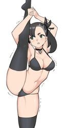 1girls babus_games black_bra black_hair black_panties bra choker cleavage clenched_teeth female female_only green_eyes low_res low_resolution marnie_(pokemon) nintendo oversplit panties pokemon pokemon_ss solo splits tagme thighhighs underwear vertical_splits