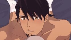 2boys animated bara barnaby_brooks_jr. beard black_hair blowjob blush bouncing_penis brown_eyes bulge cum_on_face erection facial_hair first_person_view gay gay_blowjob gay_sex giving_head going_down_on kotetsu_t._kaburagi looking_at_viewer male_only male_pov mostly_offscreen_character no_sound on_knees oral penis_out pov precum retracted_foreskin rubbing_penis_on_face scar socks solo_focus sucking_off tagme tan tiger_and_bunny underwear_in_mouth undressing video yaoi