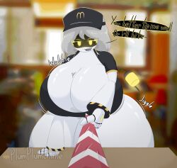 ass big_ass big_breasts big_butt big_thighs breast_focus breasts enormous_ass enormous_breasts enormous_butt enormous_thighs fast_food fast_food_uniform female female_only gigantic_ass gigantic_breasts gigantic_butt gigantic_thighs glitch_productions grabbing_viewer huge_ass huge_breasts huge_butt huge_thighs hyper hyper_ass hyper_breasts hyper_butt massive_ass massive_breasts massive_butt massive_thighs mcdonald's murder_drones plumkinplumchime robot robot_girl sega sonic_(series) tail text text_bubble v_(murder_drones) work_uniform