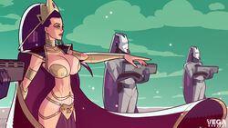 1girls balsamique bursting_breasts busty cleavage curvaceous curvy dealyn hourglass_figure huge_breasts large_breasts light-skinned_female light_skin purple_hair queen royalty vega_hunters voluptuous