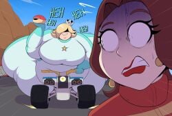 2girls about_to_get_fucked ass_bigger_than_head belly belly_press big_belly big_butt big_butt_(female) blonde-haired_female blonde_female blonde_hair breasts brown_hair brunette_female brunette_hair bubble_ass bubble_butt chonky covered_eyes double_chin evil_grin evil_smile fat fat_ass fat_female female holding_object holding_weapon huge_ass huge_belly huge_breasts huge_thighs koopa_shell large_ass large_belly large_breasts larger_female laugh laughing lipstick mario_(series) mario_kart massive_ass massive_belly massive_breasts massive_thighs morbidly_obese morbidly_obese_female pauline pauline_(mario) princess_rosalina racetrack racing racing_gear racing_suit racing_track racing_uniform rosalina scared scared_expression scared_female scared_look scared_shitless shadow_over_eyes short_hair speed_lines ssbbw sweat sweatdrop sweating unclephuncle