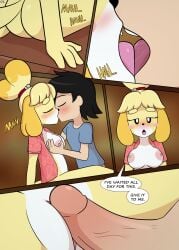 aloha_shirt aloha_shirt_only animal_crossing anthro ass bedroom_eyes blush bottomless breasts canid canine canis clothed clothing collared_shirt desk domestic_dog dress_shirt dress_shirt_only duo erection female french_kissing fur furniture genitals hand_on_breast hi_res human isabelle_(animal_crossing) kissing luckster1234 male male/female mammal mostly_nude narrowed_eyes nintendo nipples nude on_desk open_clothing open_shirt open_topwear pattern_clothing pattern_shirt pattern_topwear penis pussy seductive sex shih_tzu shirt shirt_only t-shirt t-shirt_only table topwear topwear_only toy_dog villager_(animal_crossing) vulva yellow_body yellow_fur