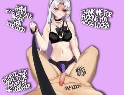 1girls aroused aroused_face beauty_mark blush brat breasts bubblebebe choker cute cute_face eyebrows eyelashes female female_focus femdom hourglass_figure indie_virtual_youtuber leash leash_and_collar leash_pull lewdtuber male medium_breasts pegging penis petite petite_body petite_breasts petite_female pov school_uniform schoolgirl schoolgirl_uniform sexy sexy_body sexy_pose strap-on strapon submissive_male taker_pov taker_pov_male text thick_thighs thighs vtuber vtuberfanart white_hair yellow_eyes
