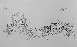 accessory amy_rose anthro bacon beverage bracelet bread classic_amy_rose classic_sonic_(universe) clothing coffee_mug condom cutlery deep_throat egg eulipotyphlan eyelashes female filled_condom food fork genitals gloves group hair_accessory hairband handwear havoczo heart_eyes heart_symbol hedgehog hi_res jewelry kitchen_utensils male male/female mammal meat oral oral_penetration penetration penis plate sega sexual_barrier_device sonic_(series) sonic_the_hedgehog_(series) toast tools traditional_media_(artwork)