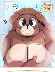 1girls anthro chubby completely_nude covering electricplasmid female furry gabbah mirror petunia_(gabbah) samoyena tagme