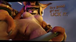 2025 3d_(artwork) anthro anus armor blizzard_entertainment breasts canid canine claws clothed clothing commanding_viewer digital_media_(artwork) dirty_talk edricmarcry female fox fur genital_focus genitals halberd headgear hi_res leash leash_pull looking_at_viewer mahkee_(edricmarcry) mammal melee_weapon partially_clothed polearm public pussy sky solo speech_bubble tail talking_to_viewer vulpera vulva vulva_focus warcraft watermark weapon world_of_warcraft