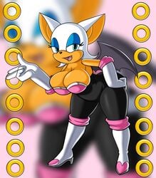 1girls bat_wings big_ass big_breasts blue_eyeshadow cleavage female_only gloves hi_res highres omni_erasis pinup rouge_the_bat shortstack solo sonic_(series) tan