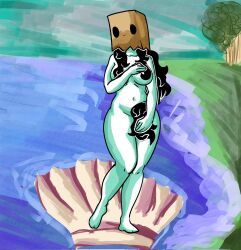 1girls belly belly_button birth_of_venus black_eyes black_hair breasts chetoh completely_nude covering covering_breasts covering_crotch egg female female_focus female_only fine_art_parody hair hair_censor hair_over_breasts hair_over_crotch long_hair long_hair_female looking_at_viewer naked naked_female nude nude_female oc original original_character painted_background paper_bag paper_bag_on_head rose_(chetoh) sketch smile smiling smiling_at_viewer white_body