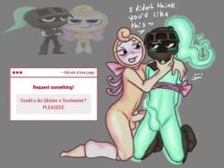 2boys armor armored_male blush dandy's_world dandys_world erect_penis erection ghost ghost_boy glisten_(dandy's_world) green_body green_penis green_skin kikuok leaking_penis leaking_precum male male/male male_only penis pink_bow precum_drip precum_on_penis reference_image self_upload soulvester soulvester_(dandy's_world) strawpage_request teasing tied_arms tied_up yellow_body yellow_skin