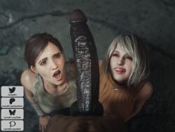 1boy 2girls 3d absurdly_large_cock ashley_graham ashley_graham_(ella_freya) big_penis biohazard blonde_female blonde_hair brown_eyes brown_hair capcom cfnm clothed_female clothed_female_nude_male cock cock_hungry cock_shock completely_nude crossover currysfm dark-skinned_male dark_skin eastern_and_western_character ellie_(the_last_of_us) ellie_williams eyeshadow female ffm_threesome group huge_cock interracial licking_lips light-skinned_female light_skin looking_at_penis male male_pov mouth_open naughty_dog nude nude_male open_mouth penis penis_awe pov resident_evil resident_evil_4 resident_evil_4_remake shocked shocked_expression the_last_of_us the_last_of_us_2 threesome tongue tongue_out trio watermark