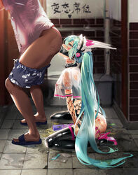 animal_ears bondage bunny_ears bunny_girl collar crying crying_with_eyes_open cum cumdump fellatio female femsub garter hatsune_miku headphones heels high_heels kvpk5428 mind_break rimming see_through stockings tears thighhighs vibrator vocaloid ying_yi