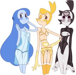 3girls breasts female female_only gem_(species) gemsona multiple_girls nipples onyx_(steven_universe) original_character pubic_hair pussy raindrop_(steven_universe) sparky_(steven_universe) steven_universe thatonecummy