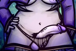 1futa balls breasts chubby clothing futanari grey_skin hand_on_hip hlwk:_corrupted_files_(mspfa) homestuck how_little_we_know_(mspfa) ms_paint_adventures nauticallyincriminative nipples original_character panties penis pubic_hair purple_nipples scar solo troll