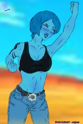 blue_eyes blue_hair blue_skin female_only mesutuan netricsa nettie ryan_durant serious_sam