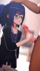 1girls a-chan_(hololive) animated blue_eyes blue_hair blurry_penis blush censored fully_clothed glasses handjob hololive hololive_staff loop looping_animation mosaic_censoring office_lady pon_1564327 tagme video virtual_youtuber