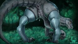 16:9 2018 absurd_res anus ass bent_over blue_(jurassic_world) bodily_fluids claws clothing dinosaur dromaeosaurid female feral genital_fluids genitals grass grey_body grin hi_res jurassic_park jurassic_world leaf legwear looking_at_viewer looking_back outside plant presenting presenting_hindquarters pussy pussy_juice pussy_juice_string raised_tail reptile scalie sharp_claws sharp_teeth smile solo stockings teeth theropod universal_studios velociraptor widescreen yellow_eyes zraxi